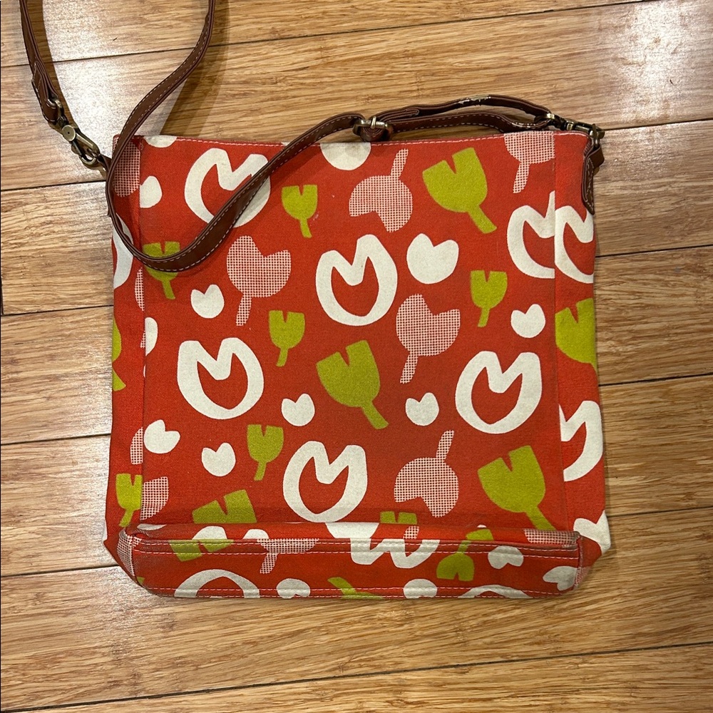 Maika Solvang Spring Red & Green Lisse Patterned Canvas Crossbody Tote Bag